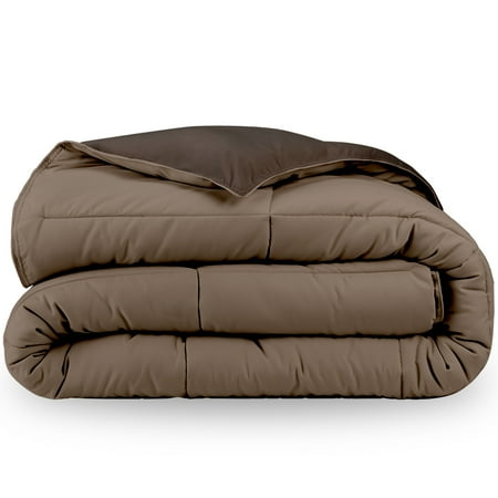 Ultra-Soft Premium 1800 Series Goose Down Alternative Reversible Comforter - Hypoallergenic - All Season - Plush Fiberfill, Twin Extra Long (Full/Queen, Cocoa/Taupe)