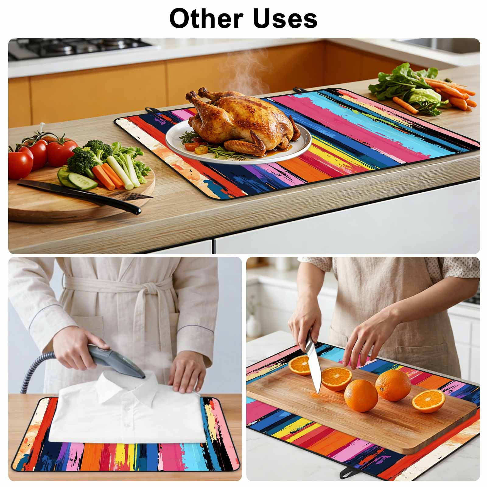 Colorful Striped Stove Top Cover for Electric Stove, Heat-proof & Non Slip Glass Top Stove Cover Protector, Modern Rainbow Abstract Graffiti Art Kitchen Flat Cooktop Rubber Mat 24x21 Inches