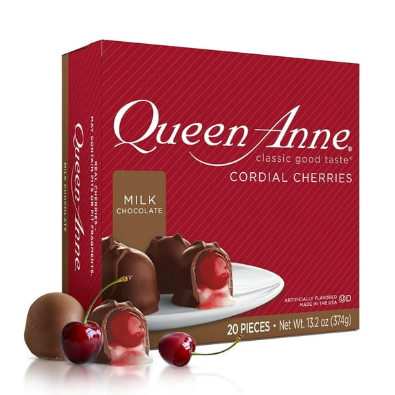 Queen Anne Milk Chocolate Covered Cordial Cherries | 13.2 oz | 20 Piece Gift Box | Whole Cherry Sweet Creamy Fruity Flavor
