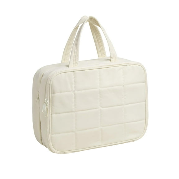 Travel Toiletry Bag with Jewelry Organizer, Hanging Travel Bag for Toiletries, Puffy Makeup Cosmetic Bag Organizer for Women, Carry-on Travel Accessories Essentials, Beige