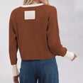 thumbnail image 5 of VISALY Cropped Cardigan Crewneck Cardigan Womens Cropped Cardigan Sweaters Button Down Open Front Long Sleeve Fall Trendy Color Block Knit Coats Office Cardigans Winter Cardigan Coffee Xl, 5 of 6