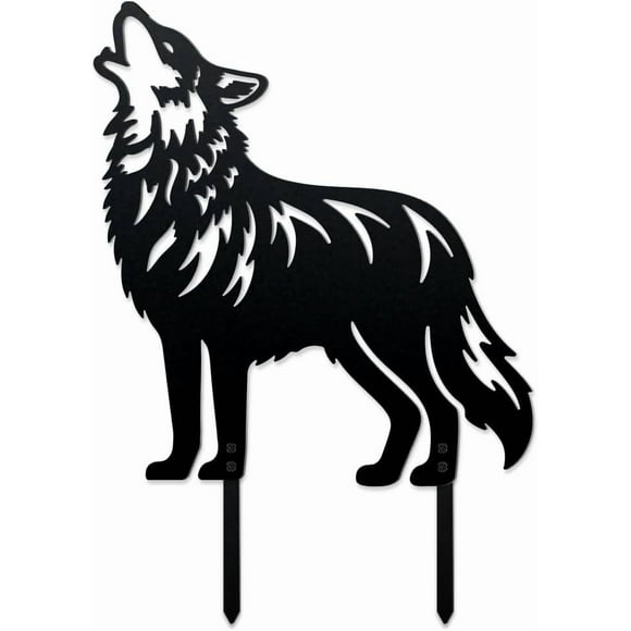 Howling Wolf Metal Decorative Garden Stakes Wolf Garden Outdoor Statues Silhouette Wild Animal Stakes Outdoor Wolf Stakes Metal Animal Garden Statues for Lawn Ornaments Yard Patio Garden