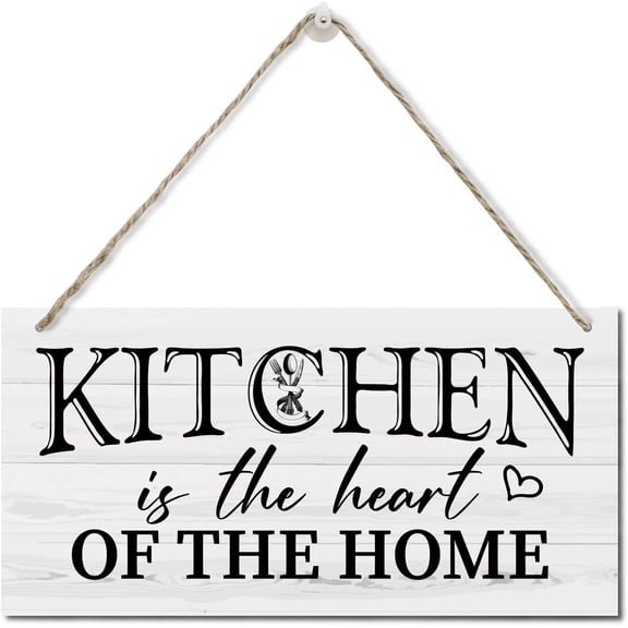 The Kitchen Is The Heart Of The Home Decor Sign, Vintage Printed Wood Plaque Sign, Hanging Wood Sign Home Decor, Rustic Farmhouse Decor Wall Art, Farmhouse Country Kitchen Home Decor 10x5 Inch