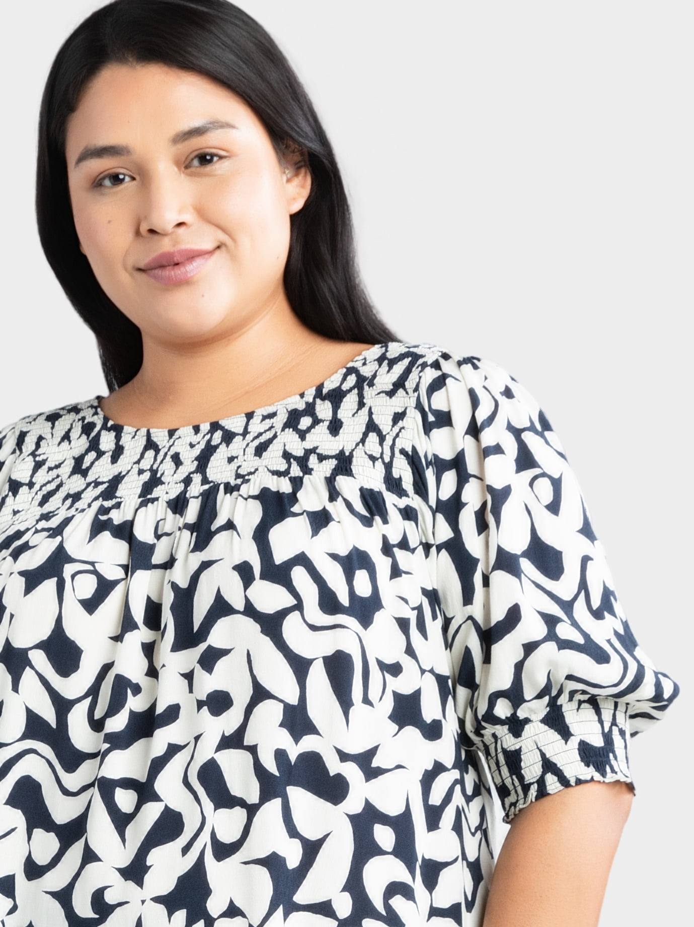 Terra & Sky Women's Plus Size Smocked Blouse, Sizes 0X-5X