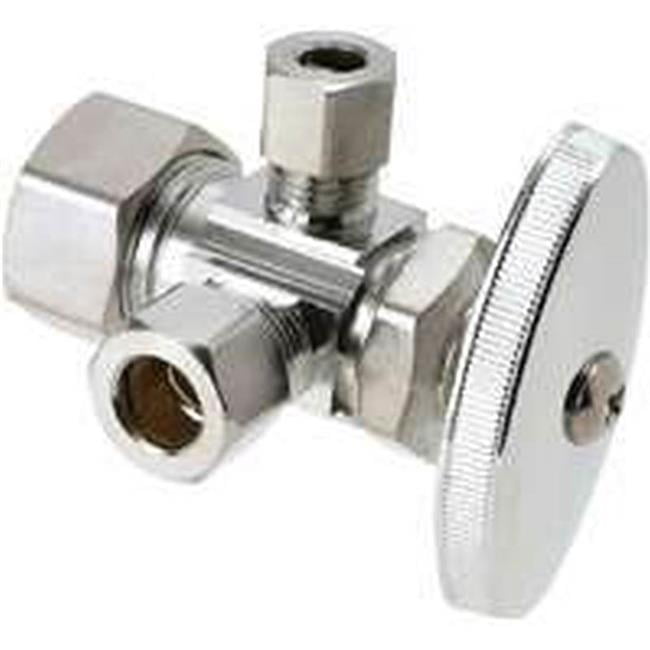 Brass Craft 0114066 Compression 125 PSI Dual Outlet Multi-Turn Right Side Stop Valve, 0.5 x 0.37 x 0.25 in