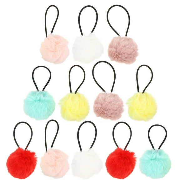 ELAYARD 12Pcs Fluffy Pompom Ponytail Bands Elastic Hair Ropes Stylish Hair Decoration