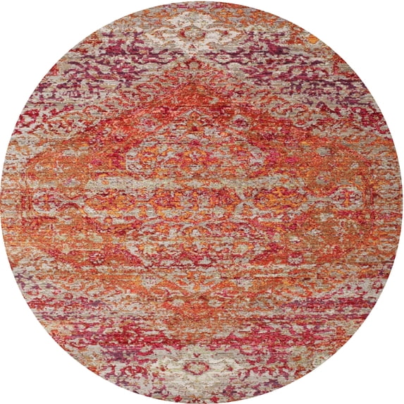 Ahgly Company Machine Washable Indoor Round Traditional Lava Red Area Rugs, 3' Round