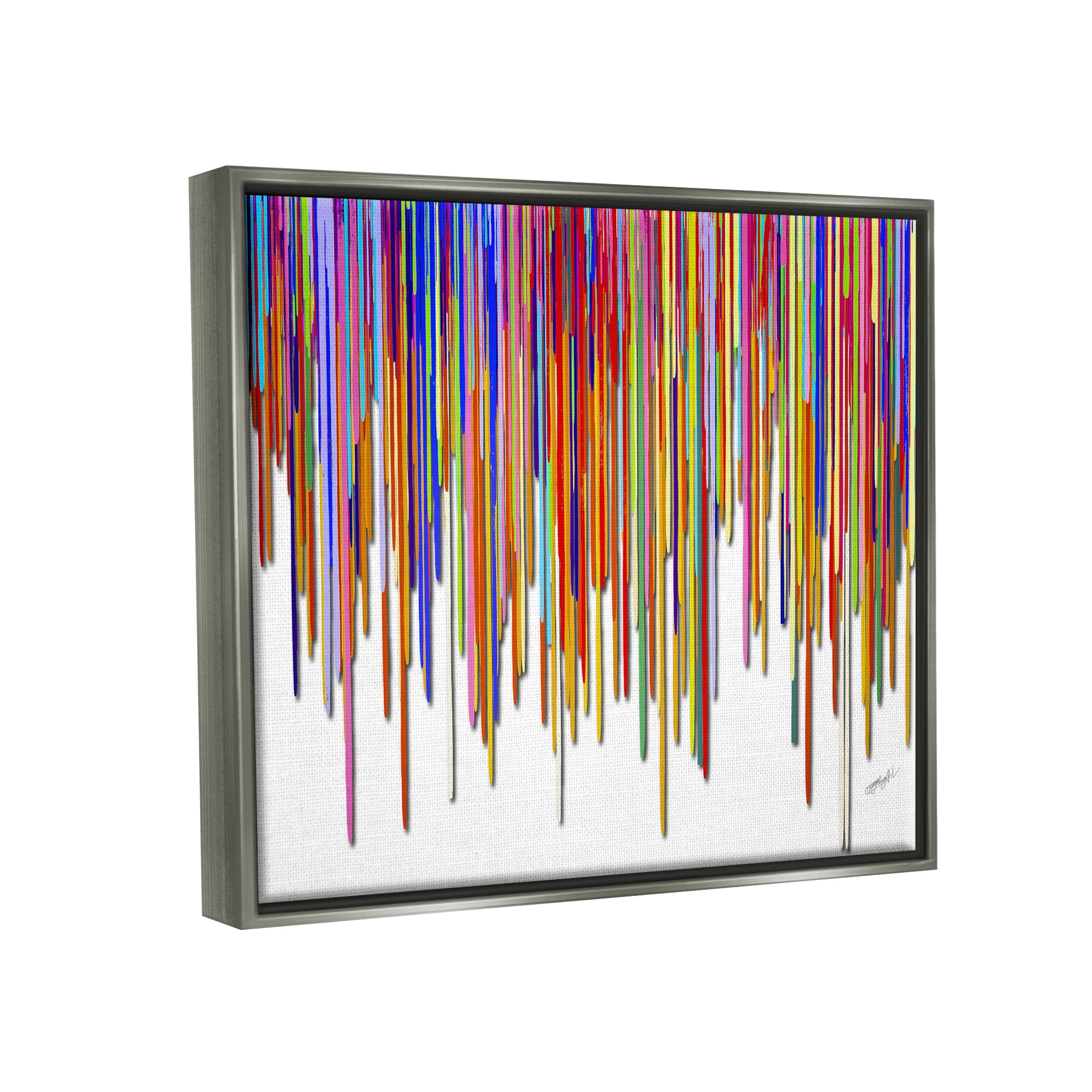 Stupell Industries Abstract Rainbow Lines Dripping Abstract Painting Gray Floater Framed Art Print Wall Art, 21 x 17
