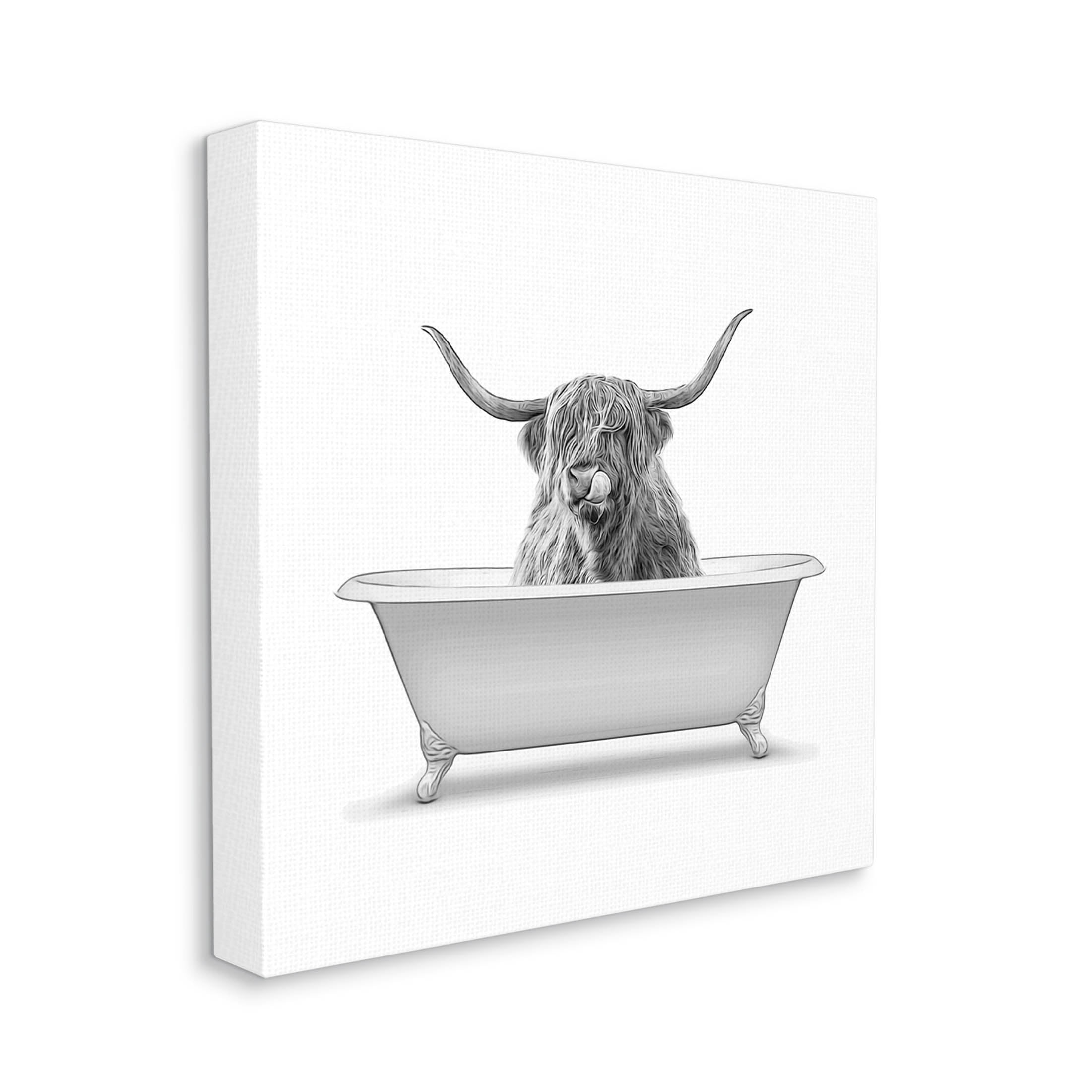 Stupell Industries Longhorn Highland Cow Bath Tub Graphic Art Gallery Wrapped Canvas Print Wall Art, Design by Annalisa Latella