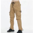 thumbnail image 5 of Pantalones de hombre de longitud completa, color liso, con cordón ajustable, multibolsillos, con ribete en la pierna, de poliéster y algodón., 5 of 5