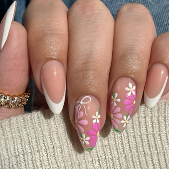 Huhudde Almond Nails Tips Fake Nails Glues On Nails Stick On Nails Press On Nails Artificial False Nails for Womens Girls Gifts