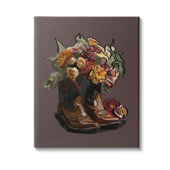 Stupell Industries Modern Floral Boot Bouquet Botanical & Floral Painting Gallery Wrapped Canvas Art Print Wall Art, 16 x 20