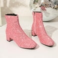 thumbnail image 4 of Pandaie Women's Chunky Heel Ankle Booties Rhinestone Sequin Glitter Short Booties Ladies Zipper Party Prom Booties Pink 9, 4 of 6