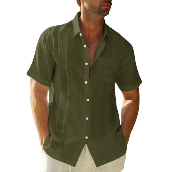 Mens Short Sleeve Shirts Button Down Lapel Solid Color Tops