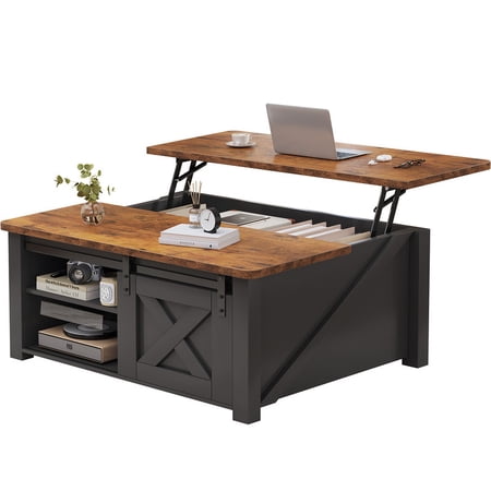 Gianna Lift Top Coffee Table with Large Hidden Storage, Adjustable Shelves, Black