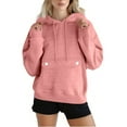 thumbnail image 6 of Fewfanhot Women's Fashion Hoodies & Sweatshirts Solid Basic Fleece Loose Hoodie Sweatshirt Long Sleeve Kangaroo Pocket Drop Shoulder Pullovers Top, 6 of 9