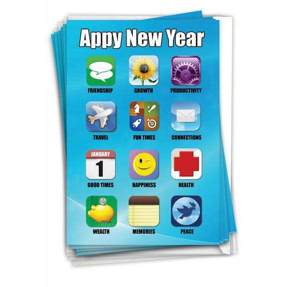 12 Funny New Year Cards Pack (1 Design, 12 Cards) - Appy New Year New Year B1843