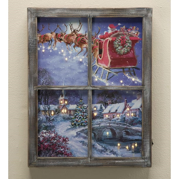 Lighted LED Santa's Sleigh Window Wall Art, 14¾"W x 1½"D x 19¾"H