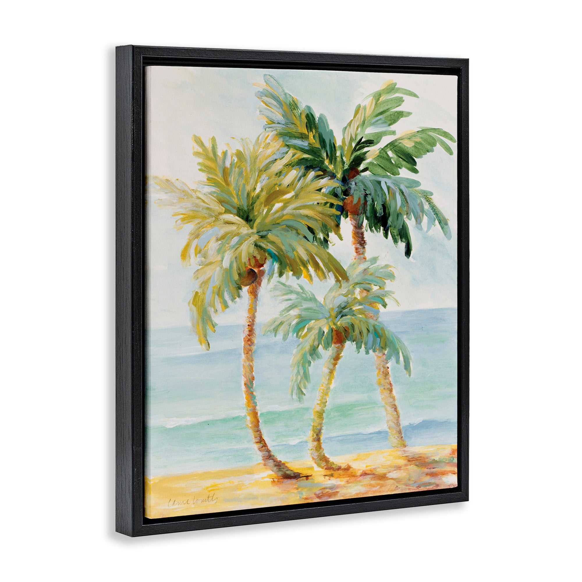 Stupell Industries Tropical Palm Trees on Coastal Beach Sand Jet Black Framed Floating Canvas Wall Art, 16x20, by Lanie Loreth