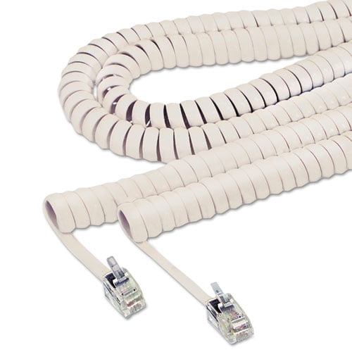 Coiled Phone Cord, Plug/plug, 25 Ft., Ivory | Bundle of 2 Each