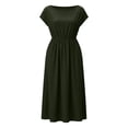 thumbnail image 5 of ClodeEU Women's Round Neck Short Sleeve Tunic Midi Dress,Casual Flowy Dress with Pockets Army Green,Women's Plus L, 5 of 8