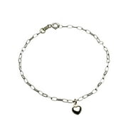 Sterling Silver Heart Charm Bracelet Anklet Italy, Adjustable 9.5"