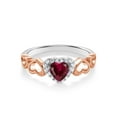 thumbnail image 2 of Gem Stone King 925 Sterling Silver Two-Tone Ring 0.76 Ct Heart Shape Red Created Ruby (Size 6), 2 of 4