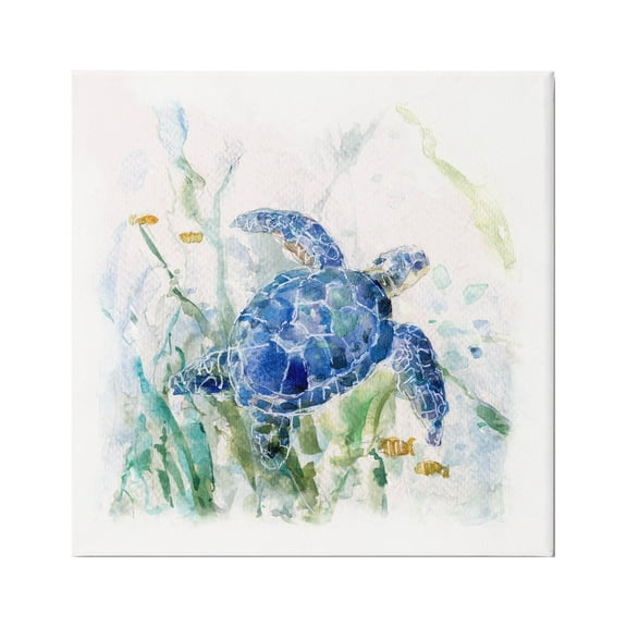 Stupell Industries Pleasant Aquatic Blue Sea Turtle Swimming Ocean Plants , 17 x 17, Design by Sally Swatland