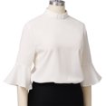 thumbnail image 5 of GRACEART Women's Clergy Blouse Top, Tab Collar, 3/4 Ruffle Flare Sleeve, Round Tailed, 5 of 9