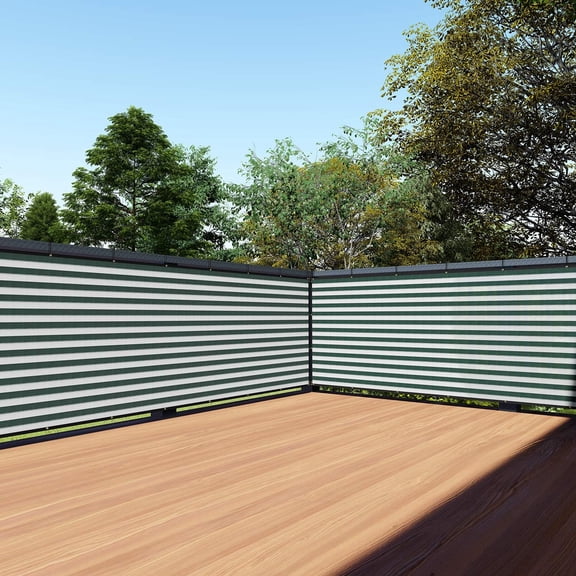 3' x 16' Balcony Privacy Screen for Apartment Railing, 200GSM Heavy Duty Outdoor Privacy Fencing Cover for Patio Porch Backyard Screens, Green with White Stripes