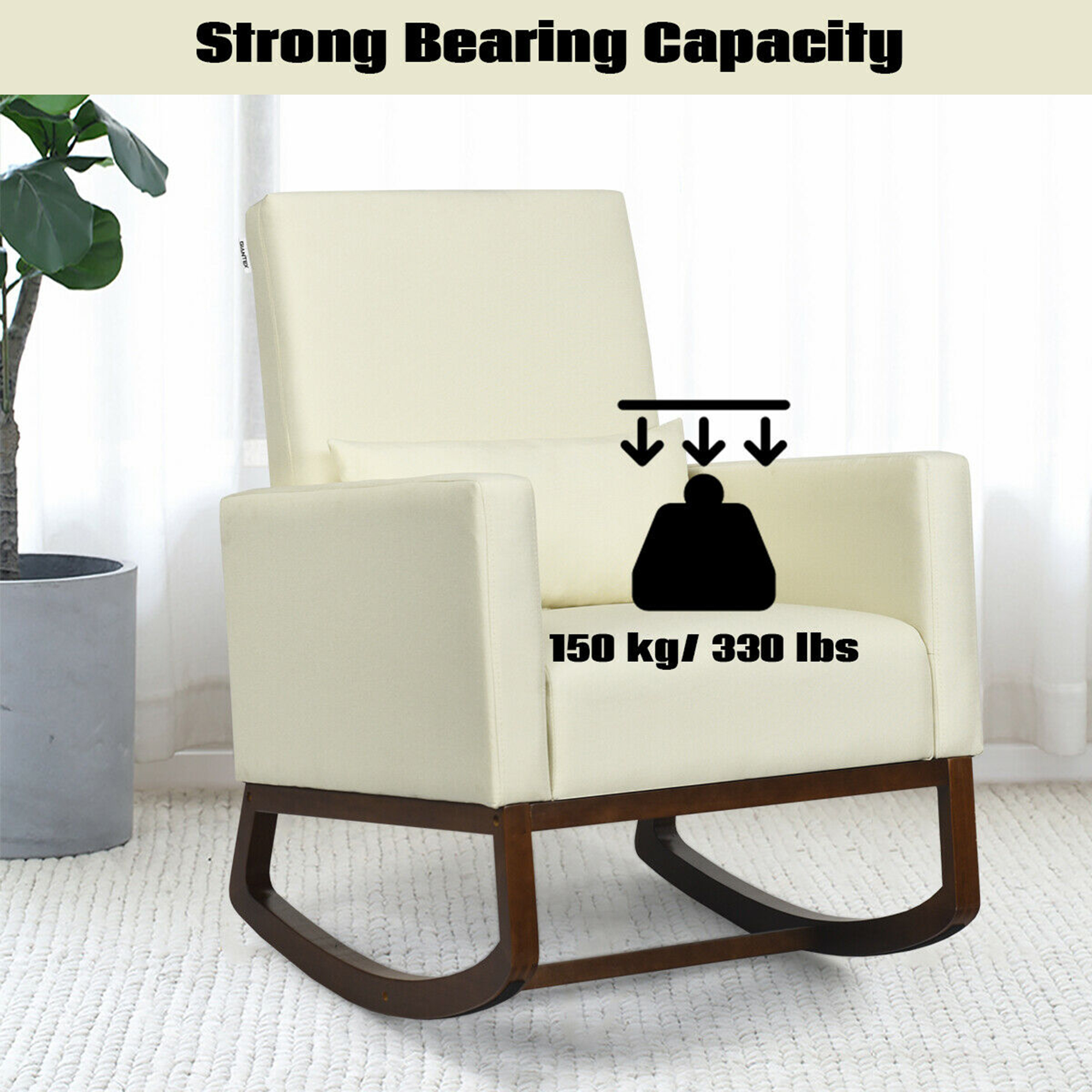Gymax 2-in-1 Upholstered Rocking Chair Fabric Nursery Armchair with Pillow Beige