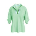 thumbnail image 5 of Women's Striped Short Sleeve V Neck Top Shirts Blouses T-Shirts Crewneck Loose Fit Solid Color Soft Casual Work Office Vacation Outfits Fashion Essential Gift for Women | Aestivo,Green L, 5 of 9