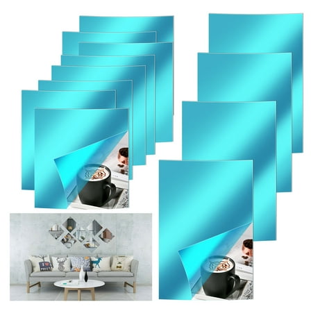 12pcs Flexible Mirror Sheets Self Adhesive, EEEkit Non-Glass Tiles Stickers DIY Mirror for Home Wall Decor (6x6in, 9x6in)