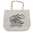 thumbnail image 1 of Saying Shopping Bag, All You Need is Love Calligraphy Comic Fun Happiness Words Classic Art Print, Eco-Friendly Reusable Bag for Groceries Beach and More, 15.5" X 14.5", Cream, by Ambesonne, 1 of 2
