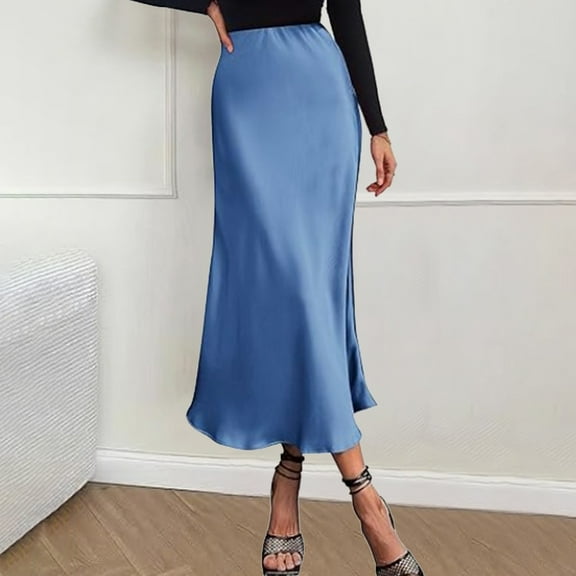 Womens Elegant High Waist Skirt Solid Satin Dress Elegant Elastic Waist Skirt plus Size Denim Skirt Ruffle Skirt Skirted Leggings for Women Elastic Bed Skirt Mini Jean Skirt Women Skirts Long Girls