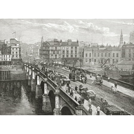 The Broomielaw Bridge Over The River Clyde Glasgow Scotland In The Late 19Th Century From Our Own Country Published 1898 Stretched Canvas - Ken Welsh  Design Pics (34 x 24)