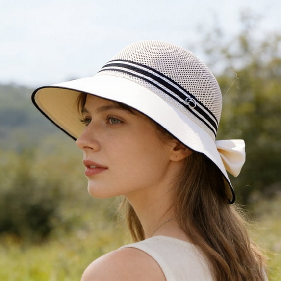 jiaxiM Beach Sun Straw Hats for Women Breathable Wide Brim Straw Sun Hat with Bow for Travel & Beach Styling