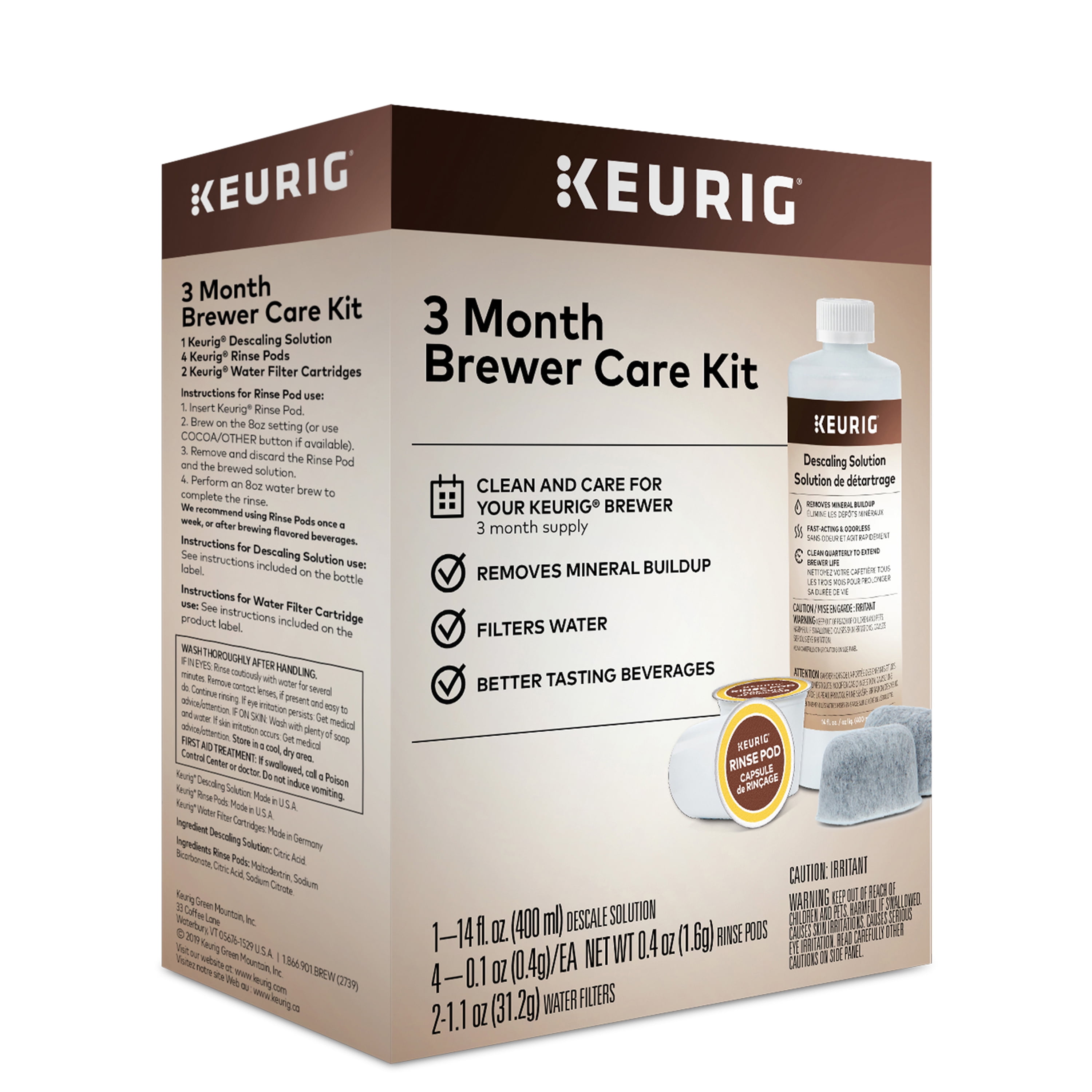 Keurig Descaler & Bonus 2 Pack Replacement Keurig Filters, Brewer Care Kit, Universal Descaling Solution, Decalcifier & Coffee Maker Cleaner