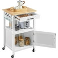 thumbnail image 4 of CRXX Rolling Kitchen Island Utility Cart on Wheels with Wood Top, Storage Drawer Shelf and Side Hooks, for Dining Rooms Kitchens Living Rooms, White, 4 of 9