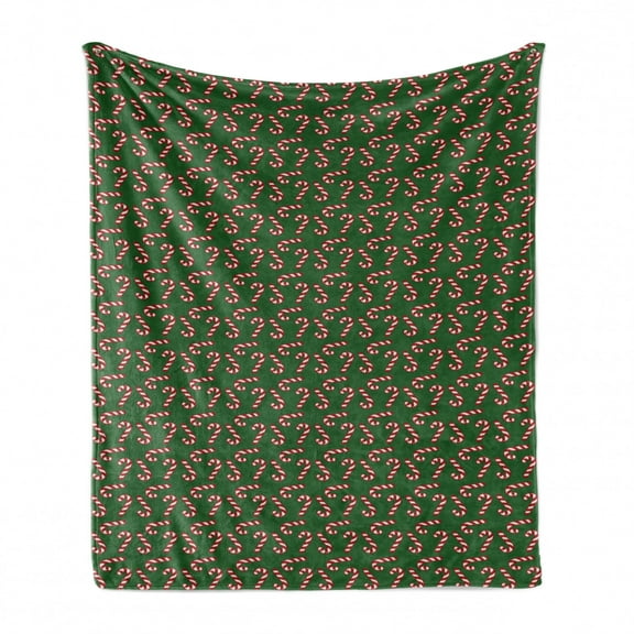 Christmas Soft Flannel Fleece Throw Blanket, Candy Canes and Lollipops Classical Pattern for Holiday Xmas, Cozy Plush for Indoor and Outdoor Use, 60" x 80", Green Red White, by Ambesonne