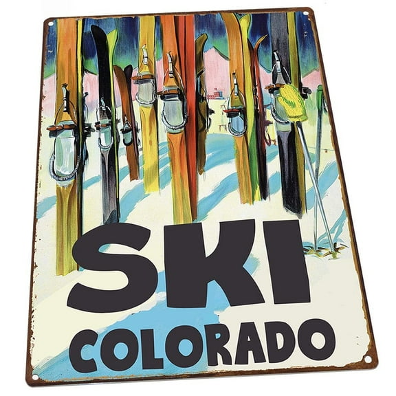 Ski Colorado 9"x12" Metal Sign, Wall Decor for Vacation Home