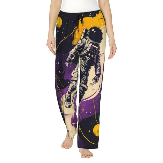 Balery Astronaut Floating purple Space Pantalones de pijama para mujer, pijamas ultraligeros, pantalones de estar por casa-Medium
