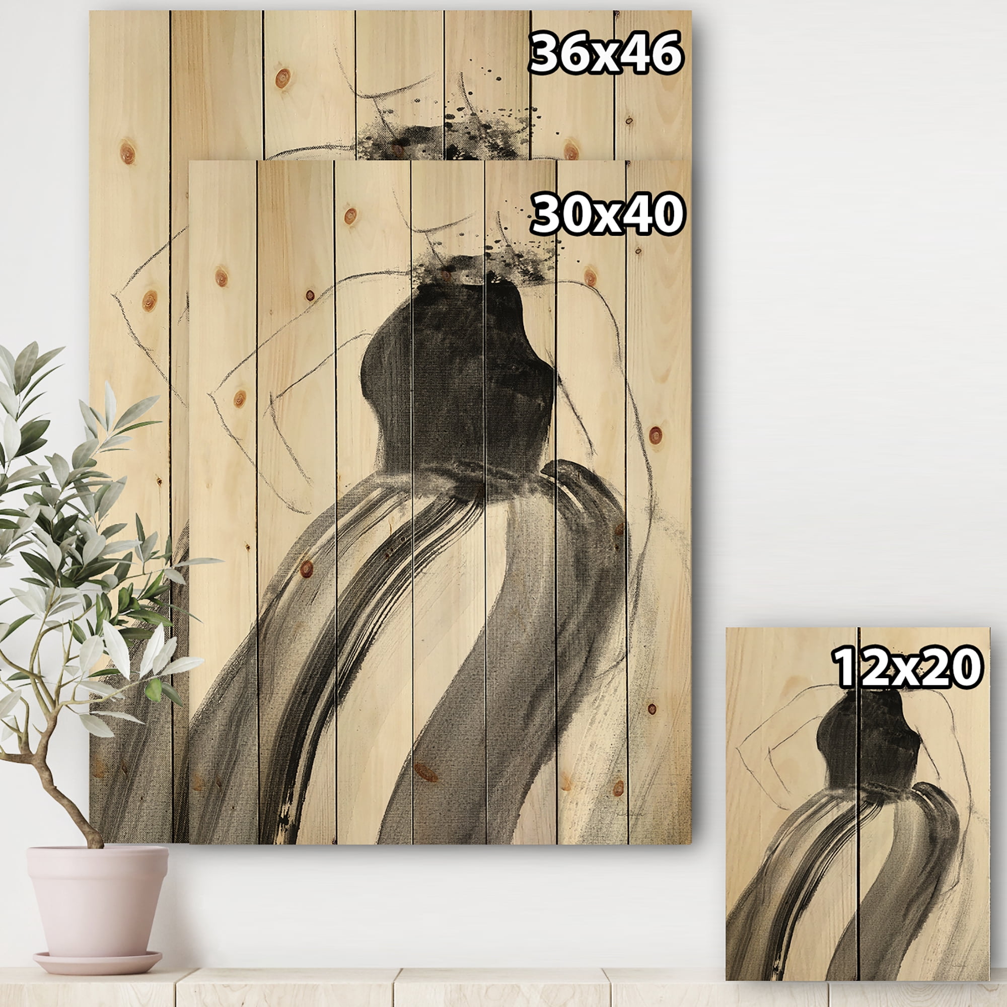 Designart 'Glam and Fashion Feminine II' Fashion Figures Print on Natural Pine Wood