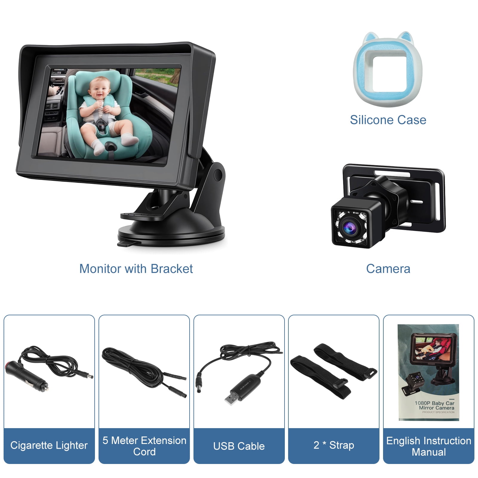 Car Tools Baby Baby Car Camera, 4.3" Baby Monitor with Night Vision, 150° Wide Viewing Angle, 360° Rotation Rear Facing Seat Mirror for Infants Kids Toddlers