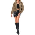 thumbnail image 2 of INSPIRE CHIC Women's Faux Fur Turn Down Collar Open Front Cropped Fluffy Jacket M Dark Khaki, 2 of 5