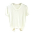 thumbnail image 2 of Lydiaunistar Blouse Décontractée Unie à Manches Courtes et Col en V pour Femmes, Mode Été, Polyester, Tailles M-TTG, 2 of 6