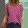 thumbnail image 2 of YeJammarp Cotton V Neck T Shirts Womens Loose Fit Elegant Retro Polka Dots Print Short Sleeve Casual Summer Tops (Small, Purple 02), 2 of 5