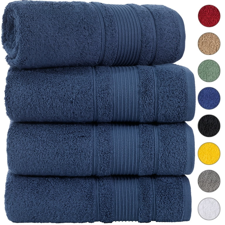 Qute Home Luxury 4 Piece Solid Print Cotton Bath Towel Set Navy Blue Walmart