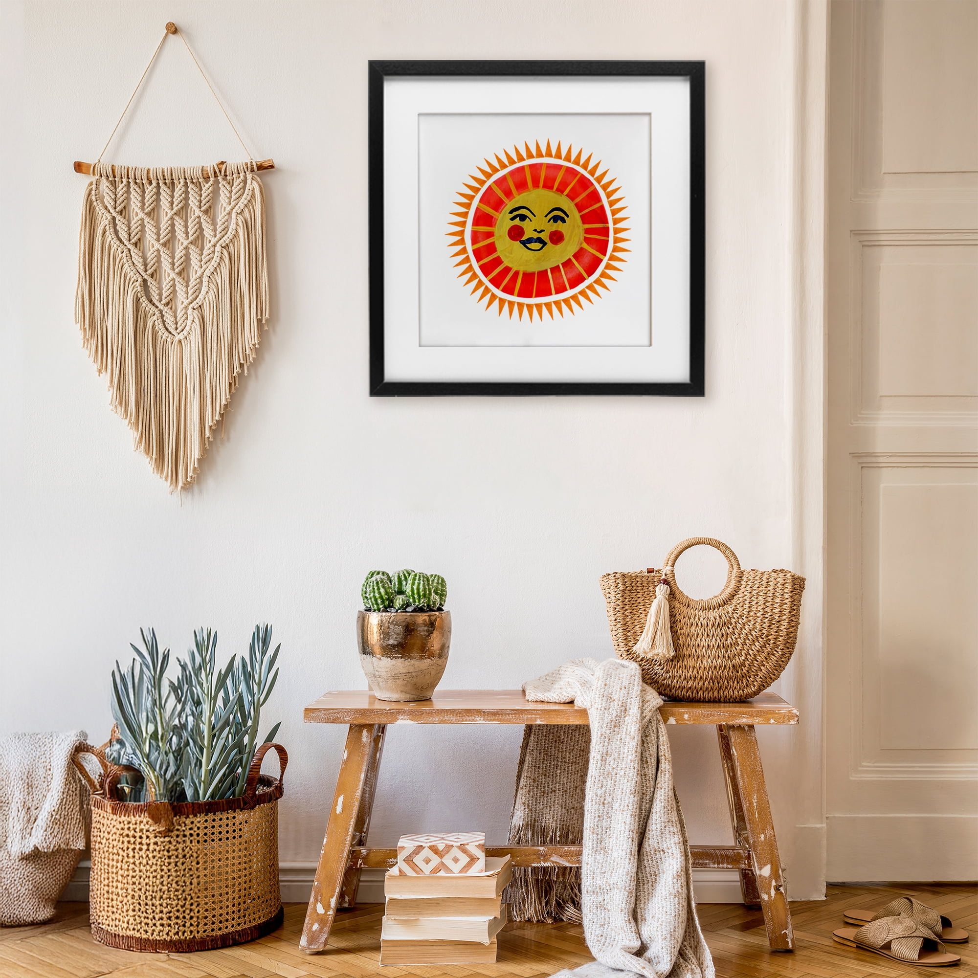 Stupell Industries Cheerful Boho Sun Black Framed Print Under Glass, design by Katherine Herrell Studio
