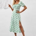 thumbnail image 2 of asddcavvf Robes pour Femmes Été Imprimé Floral Ajusté Col Carré Ourlet Fendu Léger, 2 of 7